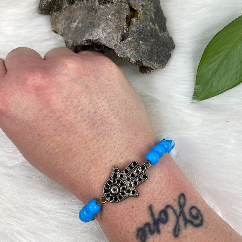 Blue Beaded Hamsa Evil Eye Bracelet